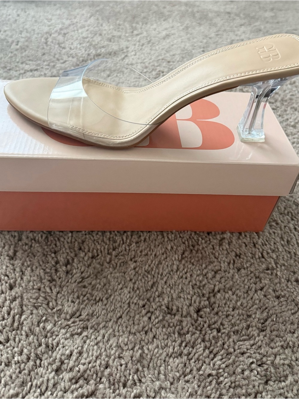 Gianni Bini Beige Mule Heels with Clear Strap